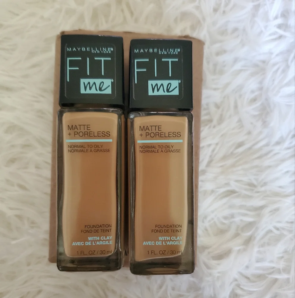 2 PACK Maybelline Fit Me Foundation Matte + Poreless Shade 332 Golden Caramel